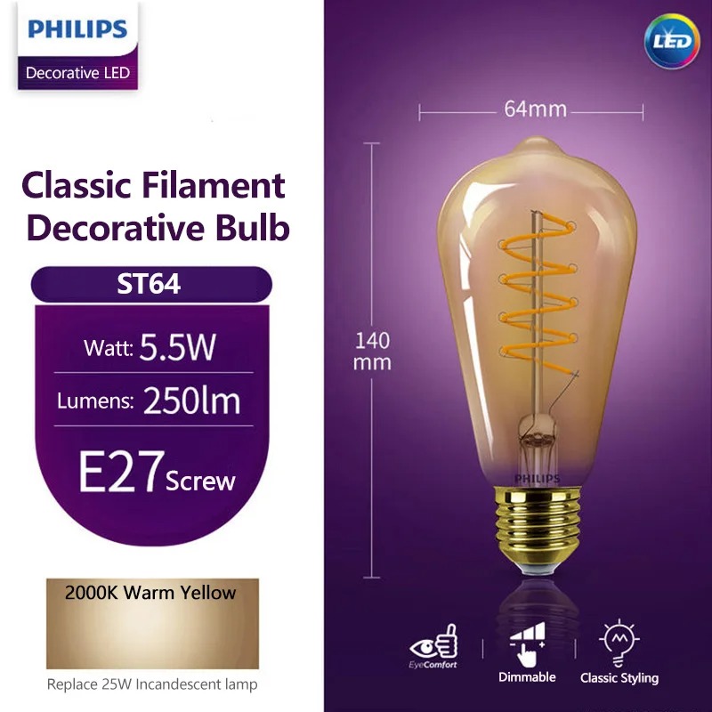 Philips LED ST64 Classic Filam - Philips Bulb Led Classic ulasan dan harga